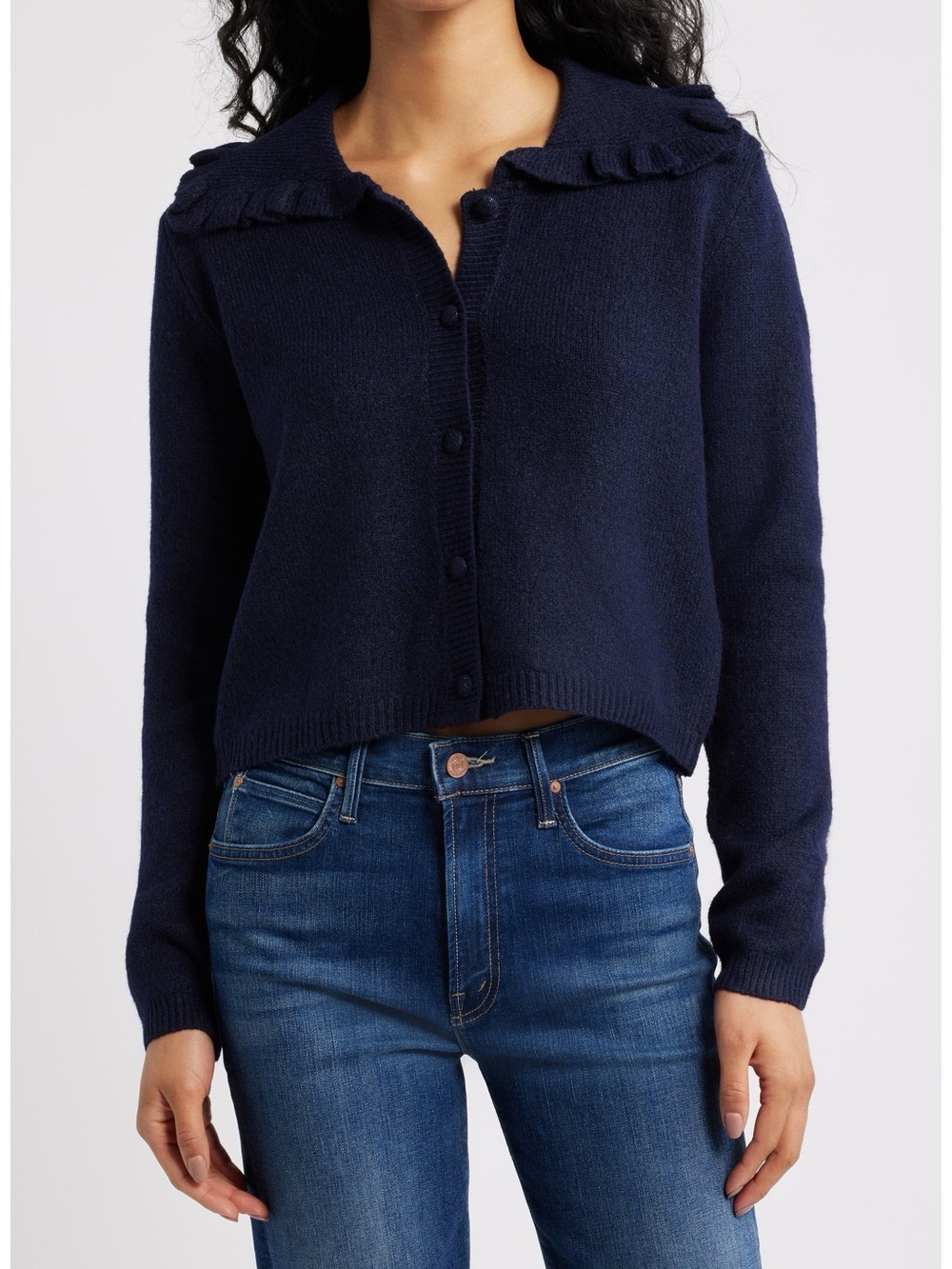 NWT Petal & Pup Navy Ruffle-Collar Button Cardigan Sweater